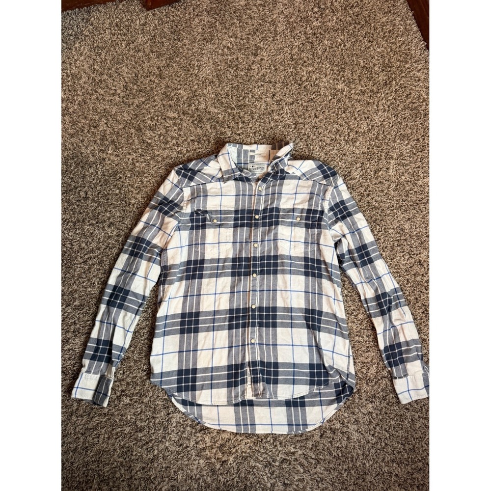 Lucky‎ Brand Saturday Stretch Flannel Shirt Pearl Snap Plaid Western Snap L